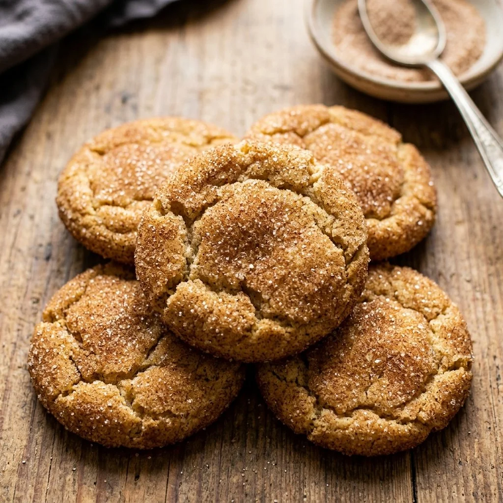 Homemade snickerdoodle cookies with cinnamon sugar topping.