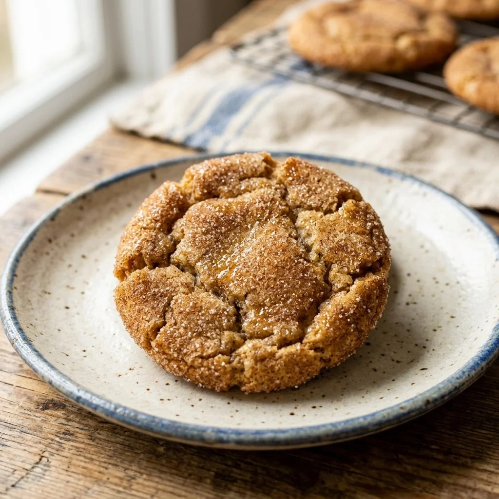 Freshly baked snickerdoodle cookies with cinnamon sugar topping