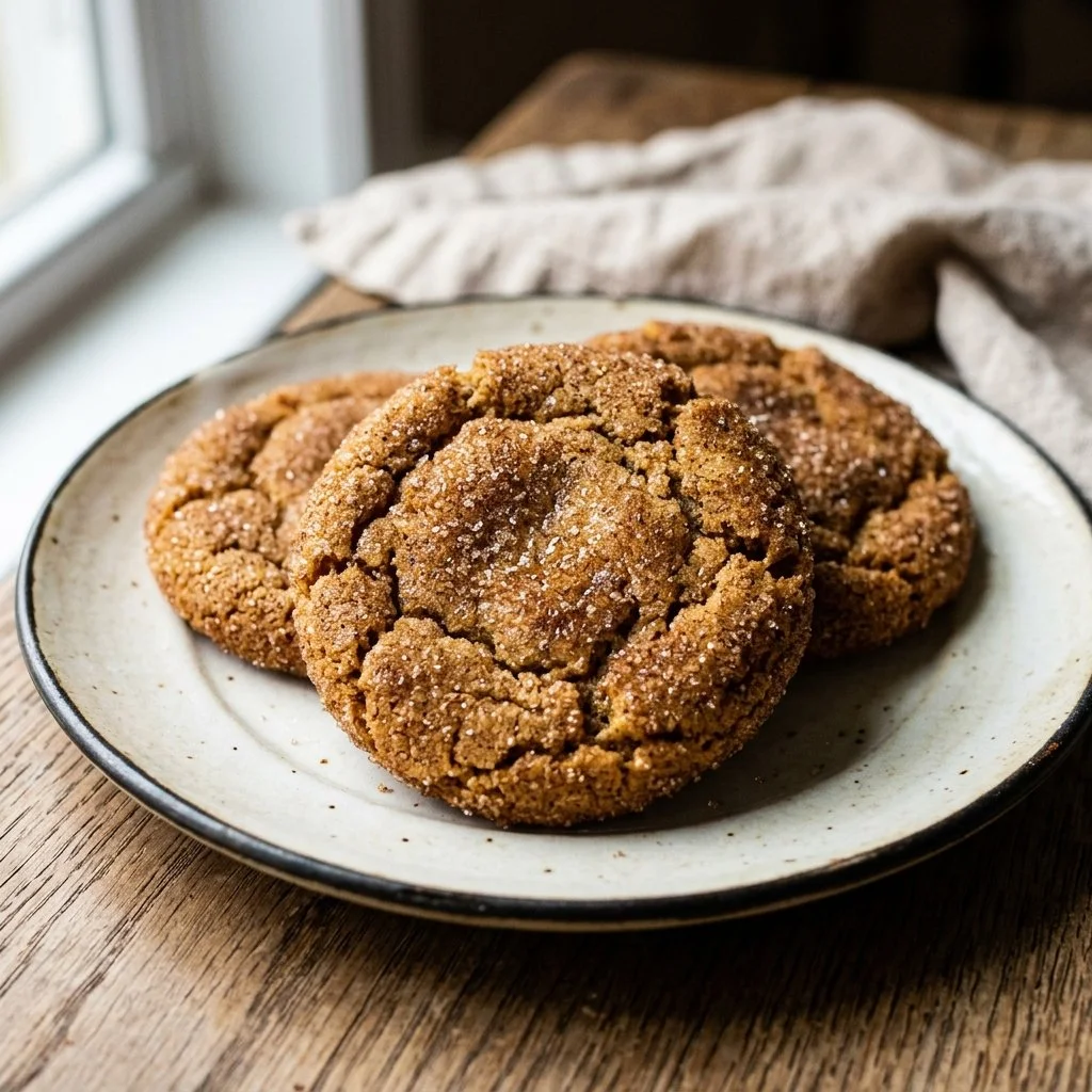 Freshly baked snickerdoodle cookies dusted with cinnamon and sugar