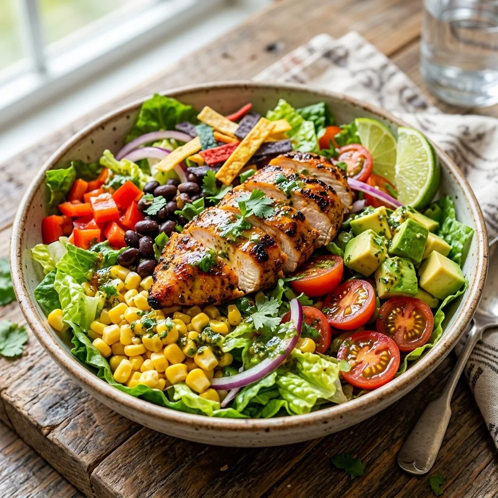Delicious Southwest Chicken Salad with colorful veggies and grilled chicken