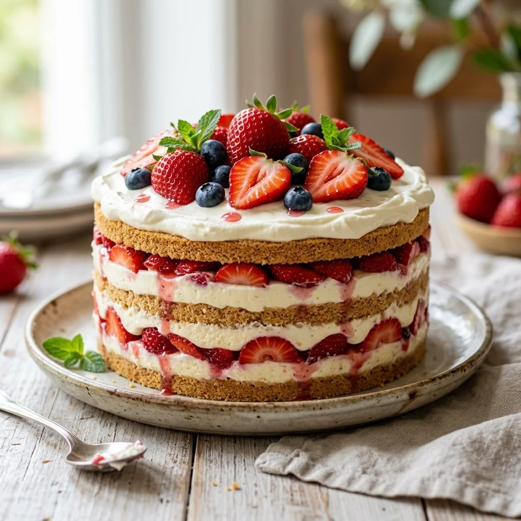 Delicious and refreshing Strawberry Icebox Cake served on a plate