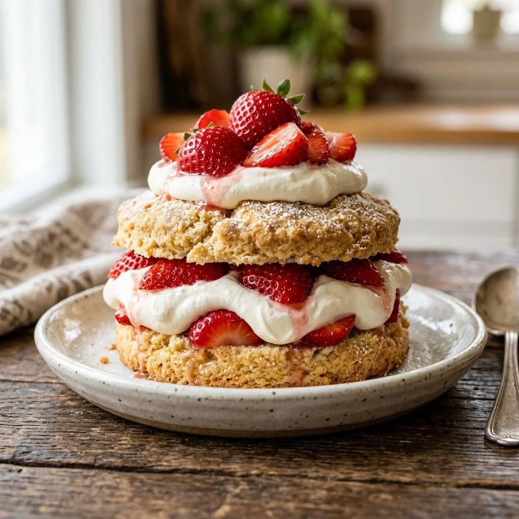 Delicious homemade strawberry shortcake with fresh strawberries and whipped cream
