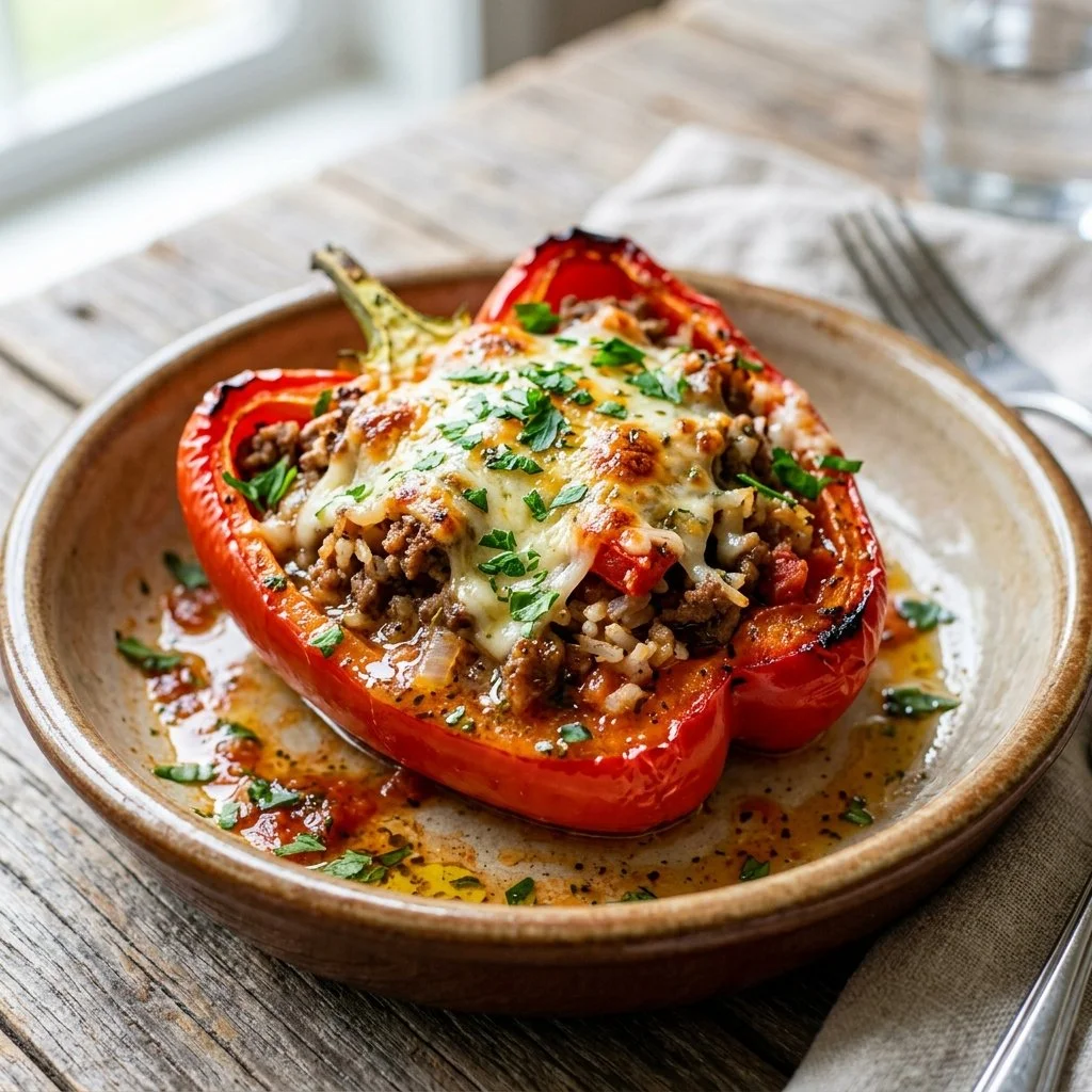 Colorful stuffed bell peppers baked with savory filling