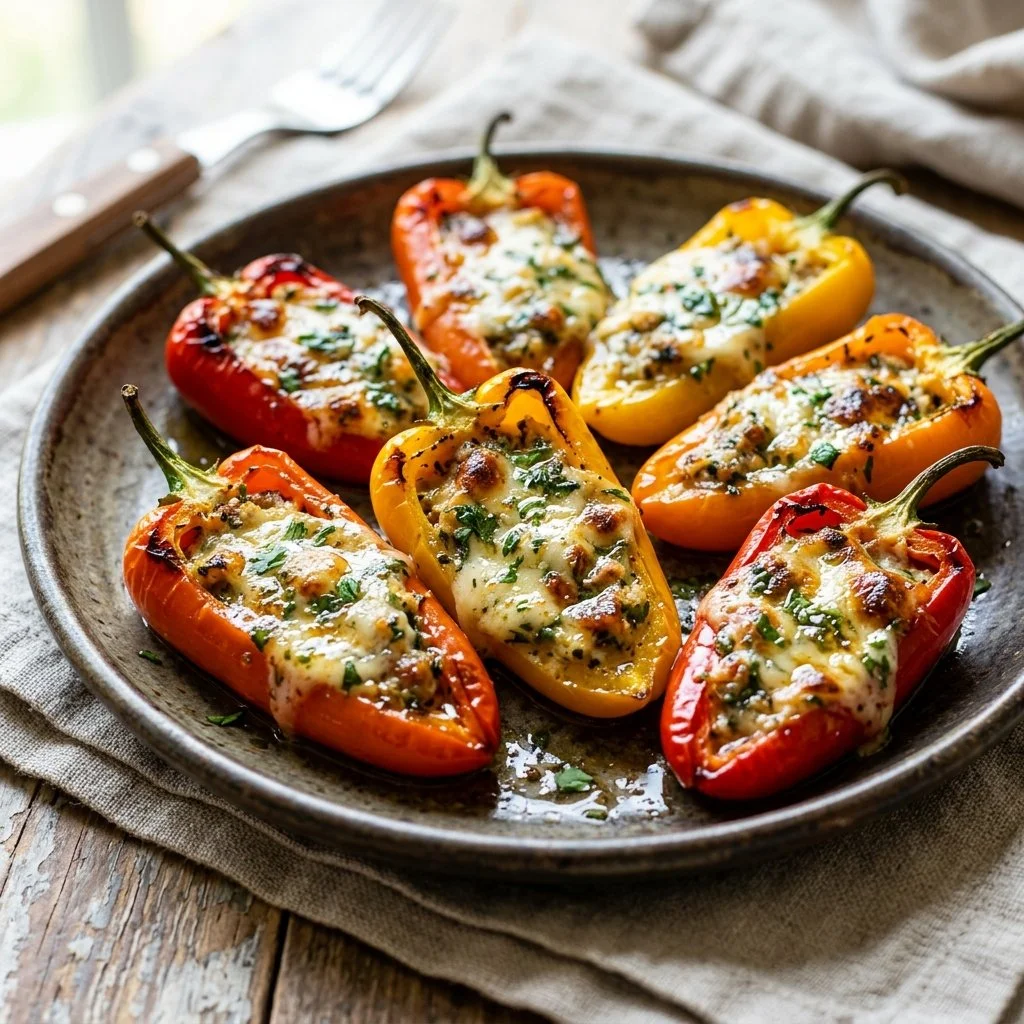 Colorful stuffed mini peppers filled with savory ingredients ready to be served.