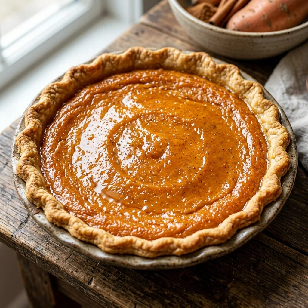 Delicious homemade sweet potato pie with a smooth filling and flaky crust
