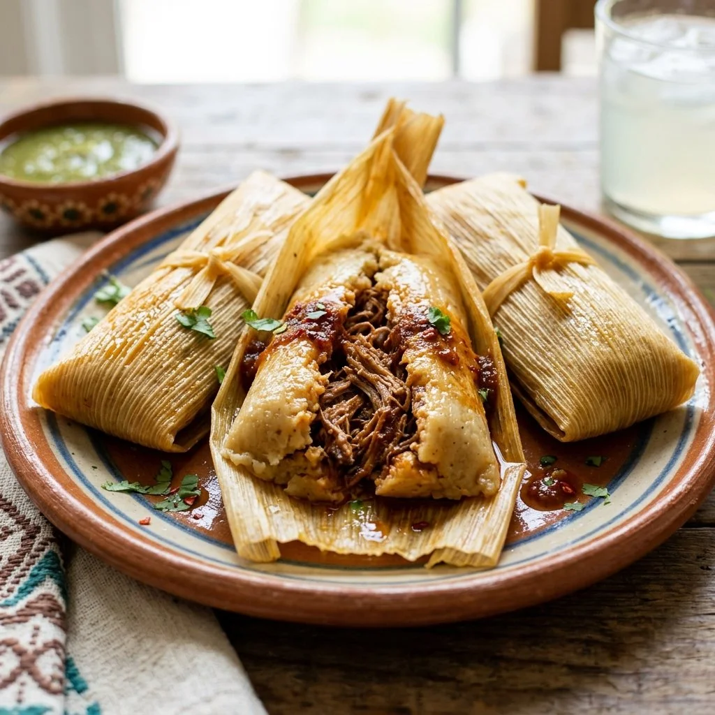A plate of colorful tamales, showcasing various fillings and traditional wrapping.