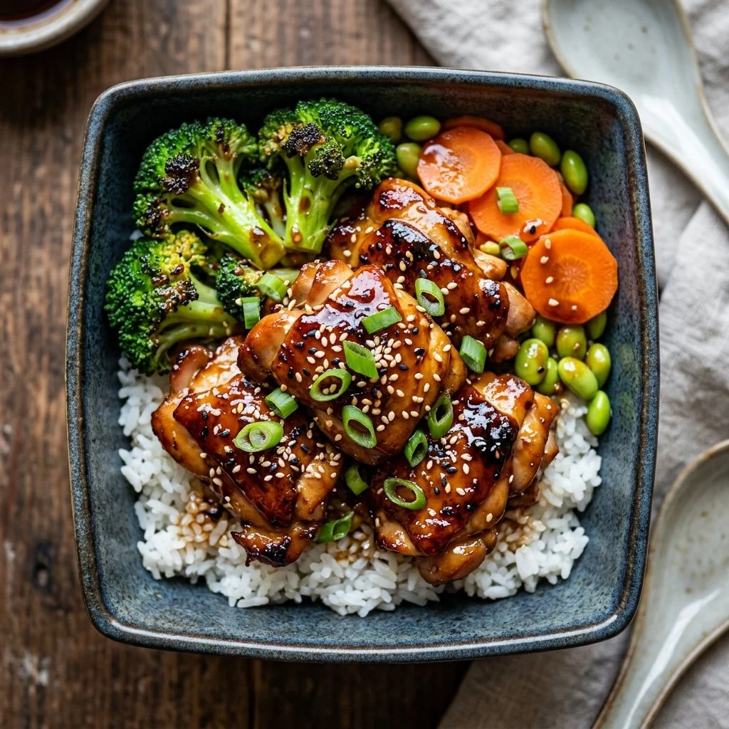 Delicious Teriyaki Chicken Bowls with colorful vegetables and rice