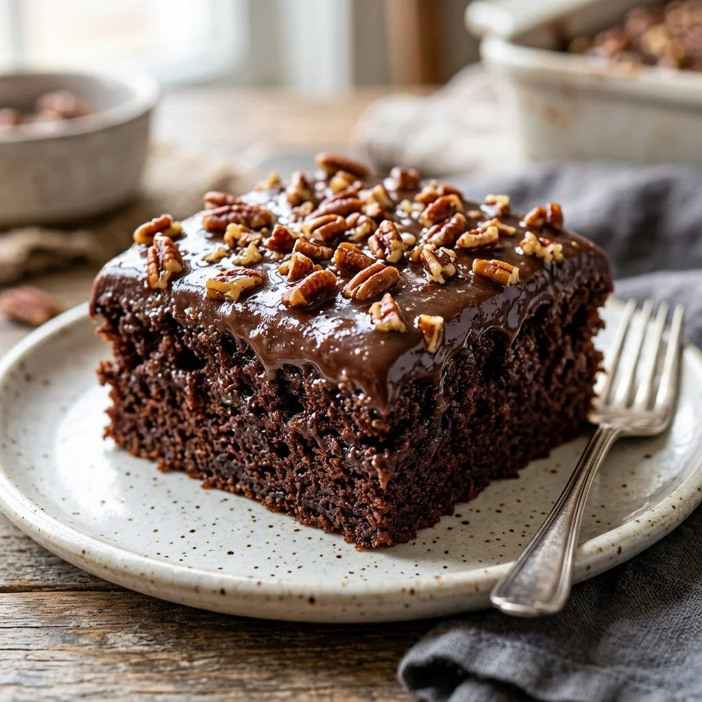 Delicious Texas Sheet Cake with chocolate icing and sprinkles