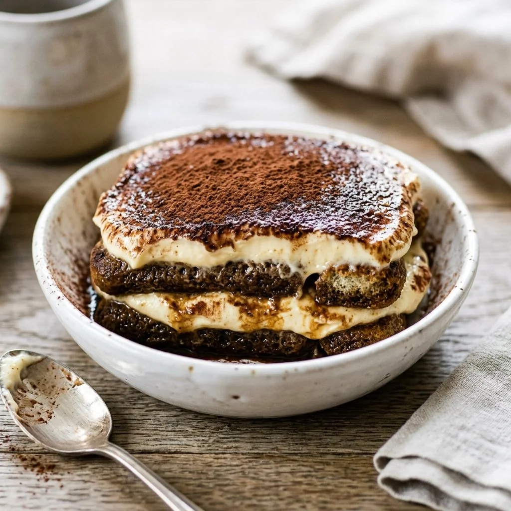 Delicious homemade tiramisu with coffee and mascarpone layers.
